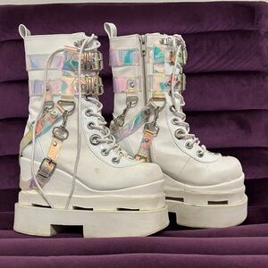 Demonia white platform boots 7 creases and signs of wear but lots of use left